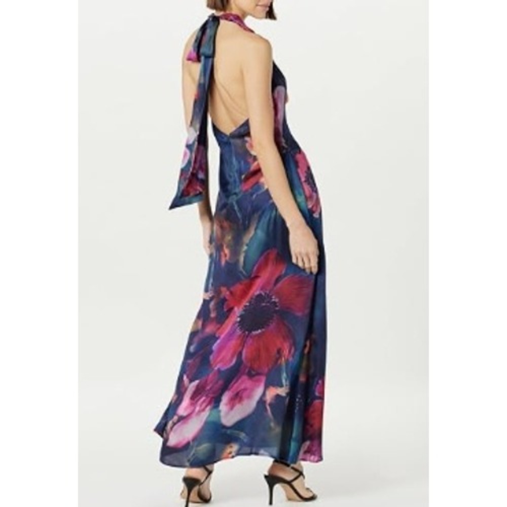 The Drop Dress Size S Slim Cowl Neck Maxi Dress Big Multi Floral Halter NEW - Picture 2 of 6